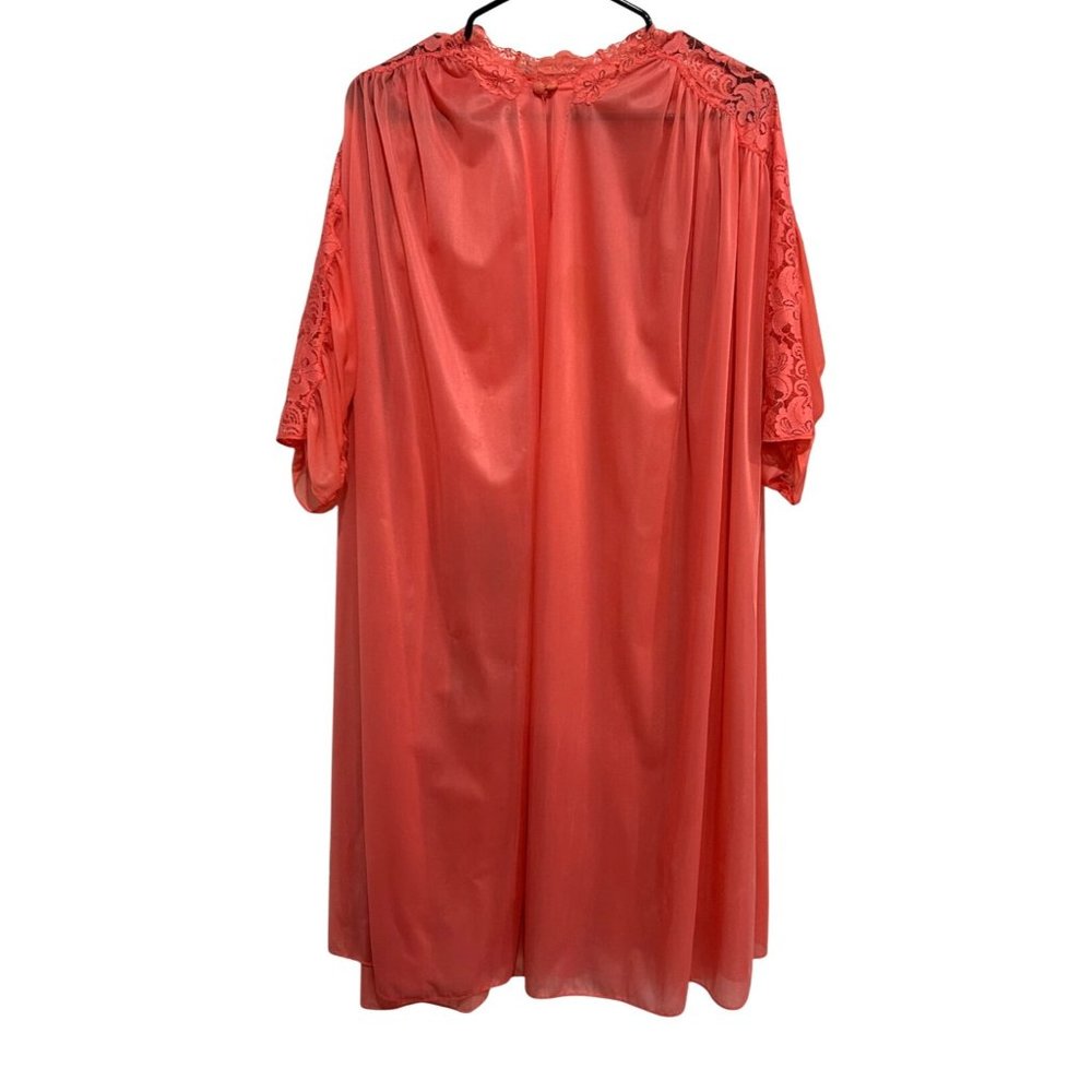Vintage Vanity Fair Coral Nylon Lace Trim Short Sleeve Nightgown Size 32